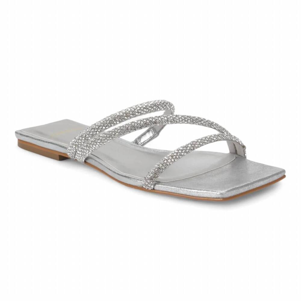 NEW CARRANO women's sue dress flat sandal in silver